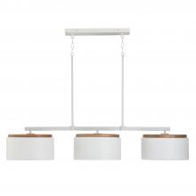  850931LT - 3-Light Linear Chandelier in White with Mango Wood and Matte White Metal Shades
