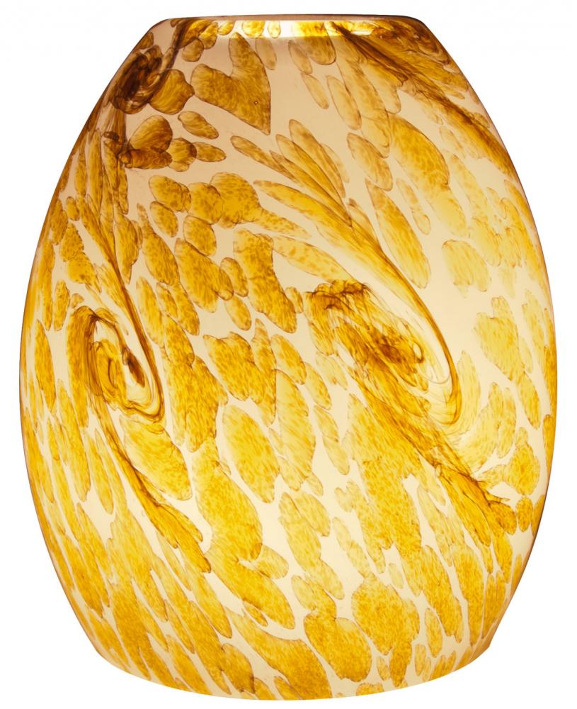 LED PENDANT GLASS, SHORT OVAL SHAPE, ABSTRACT AMBER AND TAN - PENDANT LIGHT SOLD SEPARATELY