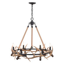  H0261 - Breckenridge 30.5-in. 6 Light Antler Chandelier Aged Iron with Natural Rope