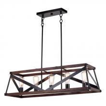  H0268 - Wade 36-in. 5 Light Linear Chandelier Matte Black and Sycamore Wood