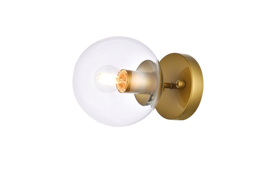 Mimi Six Inch Dual Flush Mount and Bath Sconce in Brass with Clear Glass