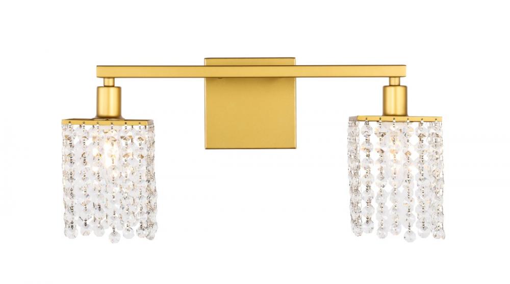 Phineas 2 Light Brass and Clear Crystals Wall Sconce
