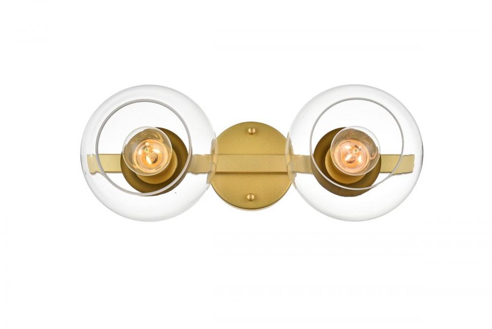 Rogelio 2 Light Brass and Clear Bath Sconce