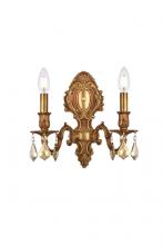  9602W10FG-GT/RC - Monarch 2 Light French Gold Wall Sconce Golden Teak (Smoky) Royal Cut Crystal