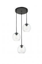  LD2208BK - Baxter 3 Lights Black Pendant with Clear Glass