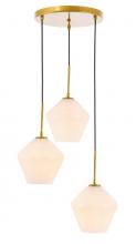  LD2259BR - Gene 3 Light Brass and Frosted White Glass Pendant