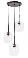  LD2274BK - Collier 3 Light Black and Clear Glass Pendant