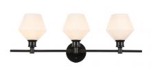  LD2317BK - Gene 3 Light Black and Frosted White Glass Wall Sconce