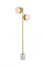  LD6114BR - Eclipse 2 Lights Brass Floor Lamp with Frosted White Glass