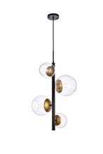  LD654D18BRK - Wells 18 Inch Pendant in Black and Brass with Clear Shade
