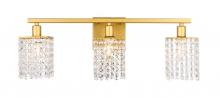 Elegant LD7010BR - Phineas 3 Light Brass and Clear Crystals Wall Sconce
