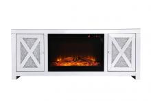 Elegant MF9903-F1 - 59 In. Crystal Mirrored Tv Stand with Wood Log Insert Fireplace