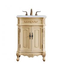  VF10124LT-VW - 24 Inch Single Bathroom Vanity in Light Antique Beige with Ivory White Engineered Marble