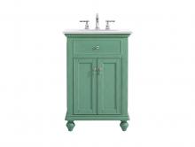  VF12324VM-VW - 24 Inch Single Bathroom Vanity in Vintage Mint with Ivory White Engineered Marble
