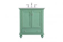  VF12330VM-VW - 30 Inch Single Bathroom Vanity in Vintage Mint with Ivory White Engineered Marble