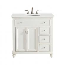  VF12336AW-VW - 36 Inch Single Bathroom Vanity in Antique White with Ivory White Engineered Marble