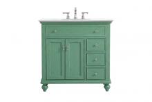  VF12336VM-VW - 36 Inch Single Bathroom Vanity in Vintage Mint with Ivory White Engineered Marble
