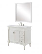  VF13036AW-VW - 36 Inch Single Bathroom Vanity in Antique White with Ivory White Engineered Marble