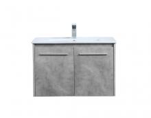 Elegant VF44030CG - 30 inch Single Bathroom Floating Vanity in Concrete Grey