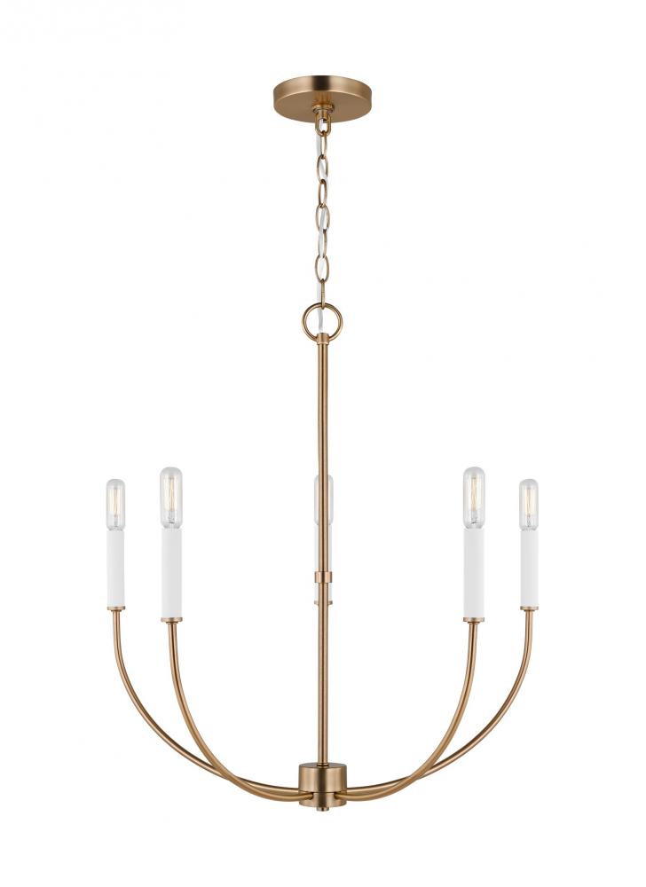Greenwich modern farmhouse 5-light LED indoor dimmable chandelier in satin brass gold finish