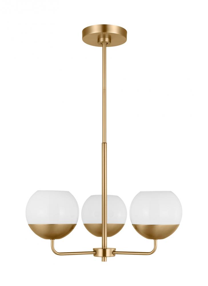 Alvin modern LED 3-light indoor dimmable chandelier in satin brass gold finish with white milk glass