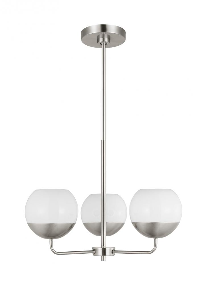 Alvin modern LED 3-light indoor dimmable chandelier in brushed nickel silver finish with white milk