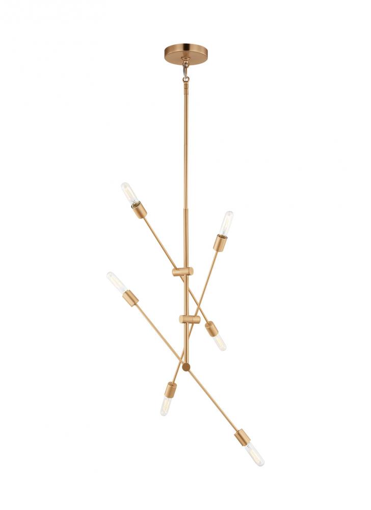 Axis modern 6-light indoor dimmable large chandelier in satin brass gold finish