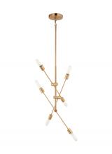  3100506-848 - Axis modern 6-light indoor dimmable medium chandelier in satin brass gold finish