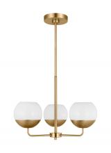 Visual Comfort & Co. Studio Collection 3168103EN3-848 - Alvin modern LED 3-light indoor dimmable chandelier in satin brass gold finish with white milk glass