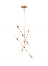 Visual Comfort & Co. Studio Collection 3200506-848 - Axis modern 6-light indoor dimmable large chandelier in satin brass gold finish