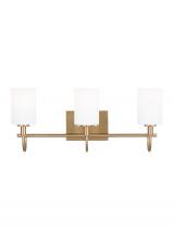  4457103-848 - Oak Moore traditional 3-light indoor dimmable bath vanity wall sconce in satin brass gold finish and