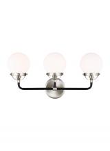  4487903-962 - Cafe mid-century modern 3-light indoor dimmable bath vanity wall sconce in brushed nickel silver fin