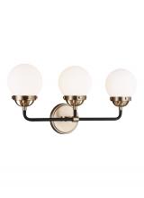  4487903EN-848 - Cafe mid-century modern 3-light LED indoor dimmable bath vanity wall sconce in satin brass gold fini