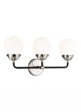 4487903EN-962 - Cafe mid-century modern 3-light LED indoor dimmable bath vanity wall sconce in brushed nickel silver