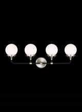  4487904-962 - Cafe mid-century modern 4-light indoor dimmable bath vanity wall sconce in brushed nickel silver fin