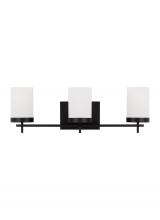  4490303EN3-112 - Zire dimmable indoor 3-light LED wall light or bath sconce in a midnight black finish with etched wh