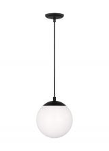  6018EN3-112 - Leo - Hanging Globe 1-Light LED Small Pendant in Midnight Black Finish with Smooth White Glass Shade