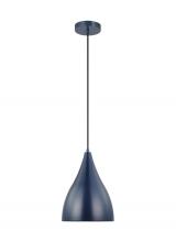  6545301EN3-127 - Oden modern mid-century 1-light LED indoor dimmable small pendant in navy finish with navy shade