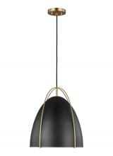  6551701EN3-848 - Norman modern 1-light LED indoor dimmable ceiling hanging single pendant light in satin brass gold f