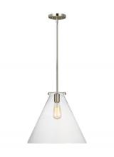  6592101-962 - Kate transitional 1-light indoor dimmable cone ceiling hanging single pendant light in brushed nicke