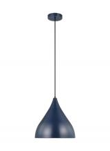  6645301-127 - Oden modern mid-century 1-light indoor dimmable medium pendant in navy finish with navy shade