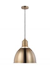  6680301EN3-848 - Huey modern 1-light LED indoor dimmable ceiling hanging single pendant light in satin brass gold fin