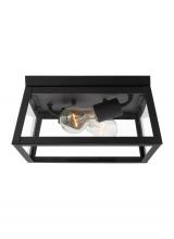  7848402EN7-12 - Founders modern 2-light LED outdoor exterior ceiling flush mount in black finish with clear glass pa