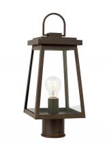  8248401EN7-71 - Founders modern 1-light LED outdoor exterior post lantern in antique bronze finish with clear glass