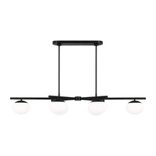  EC1264AI - Lune modern medium indoor dimmable 4-light linear chandelier in an aged iron finish and milk white g
