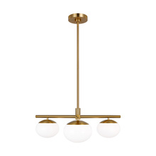  EF1063BBS - Lune modern indoor dimmable 3-light semi-flush mount in a burnished brass finish and milk white glas