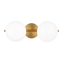  EV1012BBS - Lune mid-century indoor dimmable 2-light vanity in a burnished brass finish with a milk white glass
