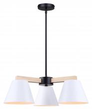 Canarm ICH1124A03BWW - Harlyn 3 Light Matte Black, Matte White, and Wood Modern Chandelier for Dining Rooms and Living