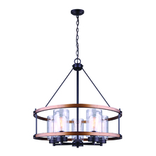  ICH740A05RBB24 - CANMORE, ORB + Brushed wood effect Color, 5 Lt 24" Chain Chandelier, Clear Glass, 100W Type A