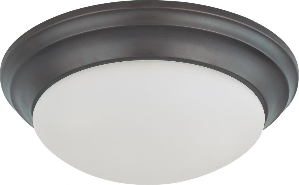 2-Light Twist & Lock Dome Medium Flush Mount Ceiling Light in Mahogany Bronze Finish with Frosted